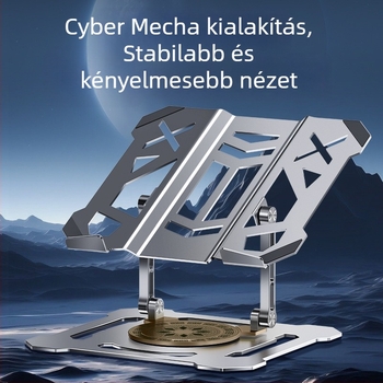 360°-os forgatható laptop-tartó, Mecha stílus, összehajtható asztali hűtőállvány, szénacél, modell L205-b, 2 kg, univerzális