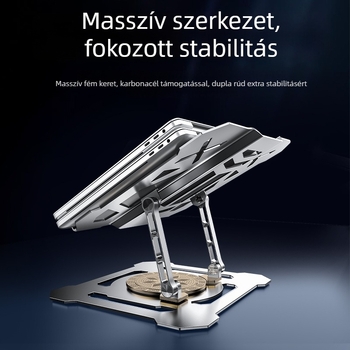 360°-os forgatható laptop-tartó, Mecha stílus, összehajtható asztali hűtőállvány, szénacél, modell L205-b, 2 kg, univerzális