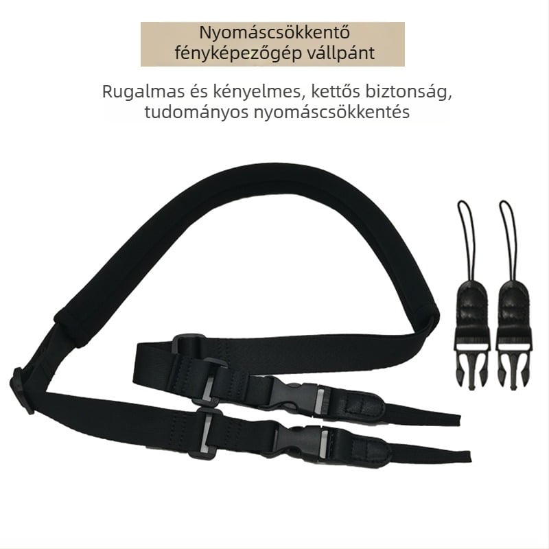 DSLR nyakpánt gyorskioldóval, 4‑fejű nylon kialakítás, állítható, 20 kg teherbírás