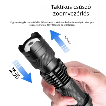 Alumíniumötvözetből készült LED elem lámpa, 5W, AA elemről működik (600 mAh), fénycsóva 100–200 m, töltő mellékelve