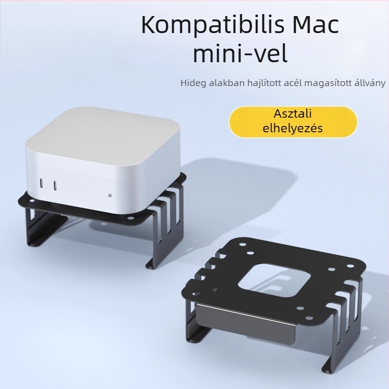 Mini Mac mini asztali állvány — Zjj010, acél hidegen hengerelt, kompatibilis Macmini M4/M4Pro, 0,25 kg, asztali kivitel