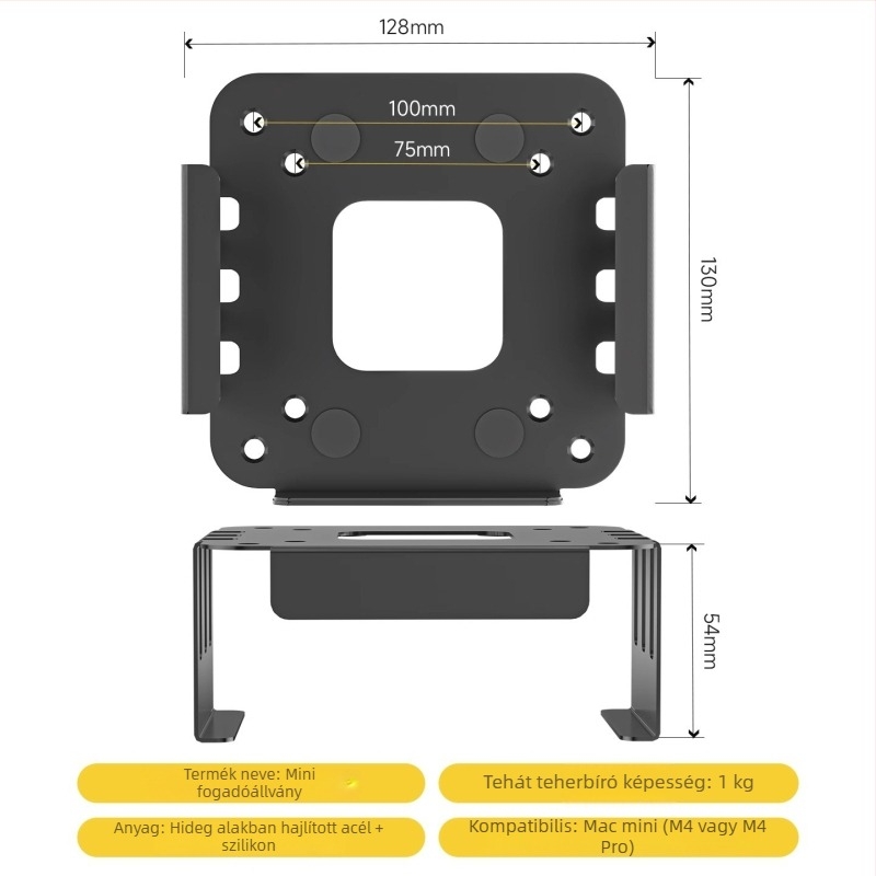 Mini Mac mini asztali állvány — Zjj010, acél hidegen hengerelt, kompatibilis Macmini M4/M4Pro, 0,25 kg, asztali kivitel