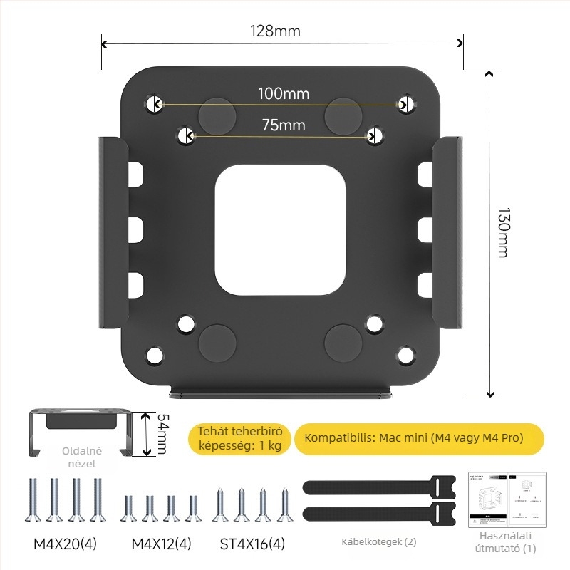 Mini Mac mini asztali állvány — Zjj010, acél hidegen hengerelt, kompatibilis Macmini M4/M4Pro, 0,25 kg, asztali kivitel