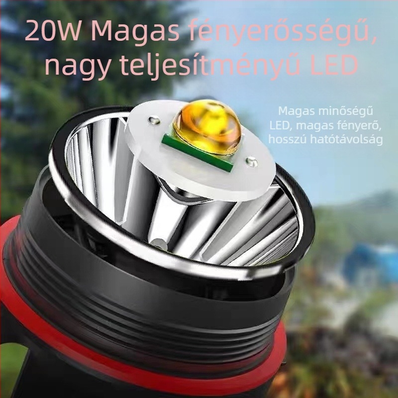 Kemping LED elemlámpa, újratölthető, 20W, 4000 mAh, hatótáv 200-500 m