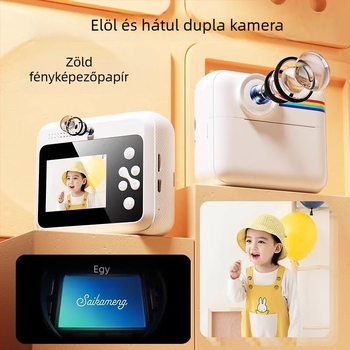 Gyerekeknek szánt kettős kamera digitális kamera színes nyomtatóval, 1080P videó, 2,4 hüvelykes LCD, memóriakártya tárhely, 1200mAh akkumulátor