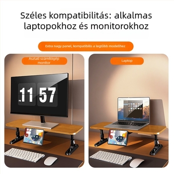 Fából készültmonitoremelő állvány, összecsukható kivitel, telefon tartóval, modell 05821, általános felhasználás