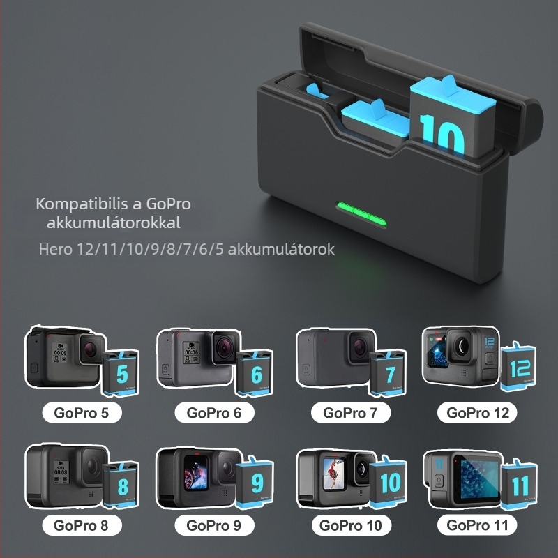 SEIVI GoPro töltő – Type-C dokk, ütésálló kialakítás, kompatibil GoPro 6–10