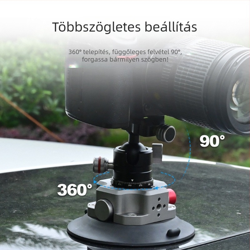 Autó vákumcsésze tartó — alumínium ötvözet, max. terhelhetőség 50 kg, kompatibil mikro kamerákkal, okostelekkel és DSLR-ekkel (Model G-S-006A)