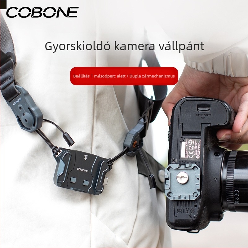 Kamera vállpánt gyorsoldó csipesz diagonális konverziós bázissal — alumíniumötvözet, univerzális mirrorless/SLR, modell XQC-1, Cool bump