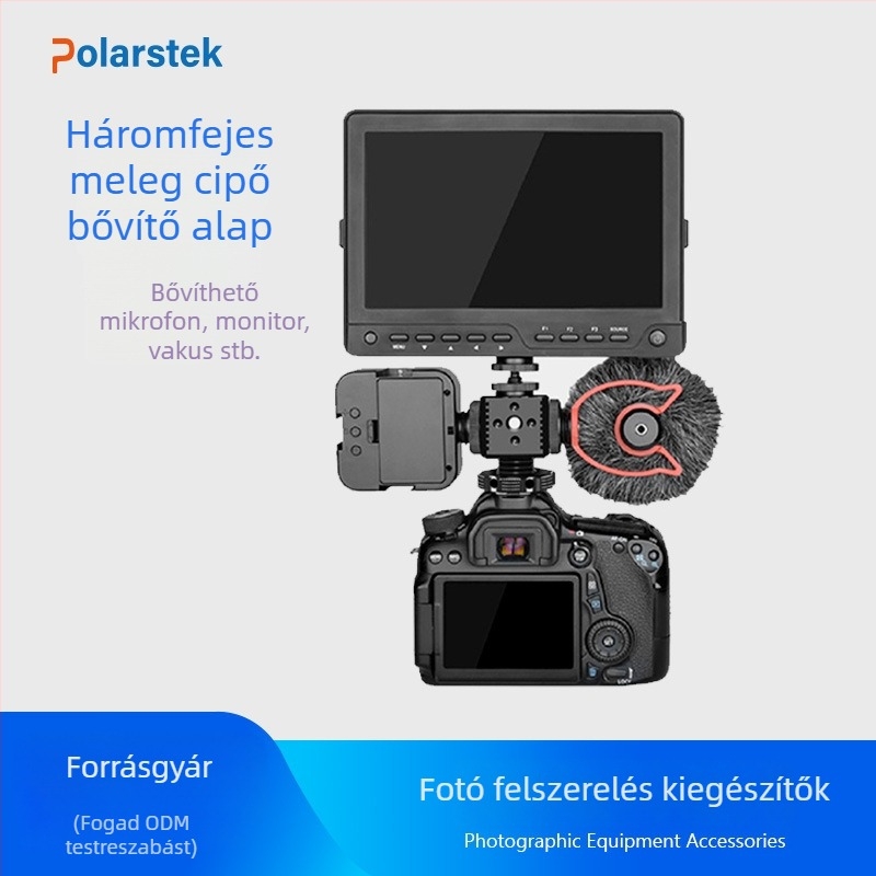 Kamera kiegészítő: háromfejű forró cipő tartó, alumíniumötvözet, Sony ZV-E10-hez, modell SX-02