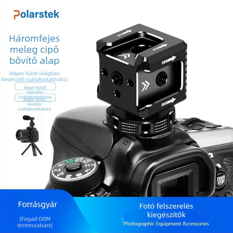 Kamera kiegészítő: háromfejű forró cipő tartó, alumíniumötvözet, Sony ZV-E10-hez, modell SX-02