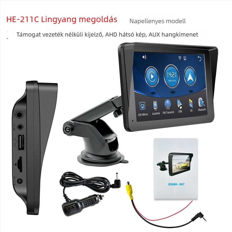 Autós navigációs rendszer vezeték nélküli CarPlay-vel, MP5 multimédiával és Bluetooth-támogatással, AVI/MP4 videóformátumokat támogat, microSD-kártya