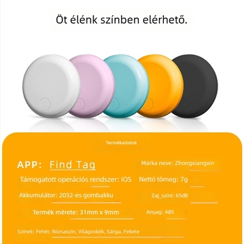 AK28 Airtag-stílusú anti-lopás tracker idős embereknek, gyerekeknek, autóknak és háziállatoknak; iOS-kompatibilis, MFI tanúsítvánnyal; 240mAh akkumulátor; 7 g tömeg; globális térképes navigáció
