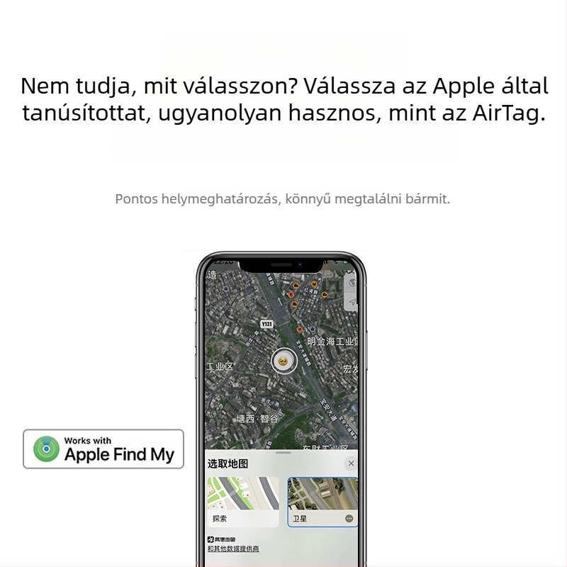 AK28 Airtag-stílusú anti-lopás tracker idős embereknek, gyerekeknek, autóknak és háziállatoknak; iOS-kompatibilis, MFI tanúsítvánnyal; 240mAh akkumulátor; 7 g tömeg; globális térképes navigáció