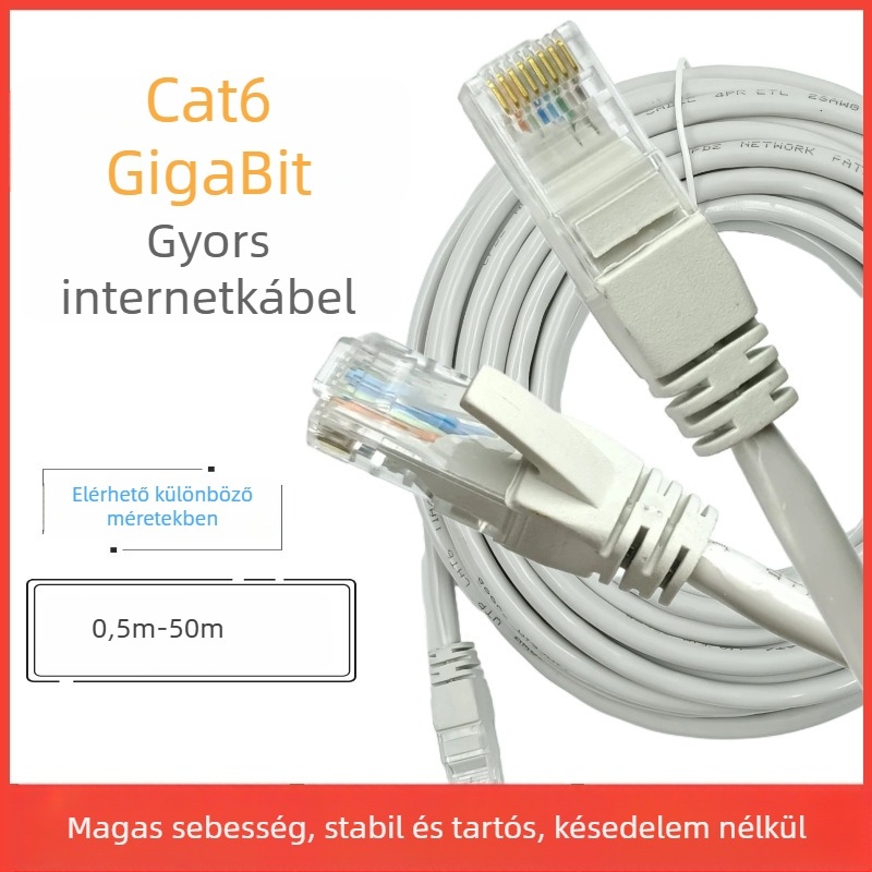 CAT6 Ethernet-kábel, RJ-45 csatlakozó, csavart pár, gigabites sebesség, Copper Clad Aluminum