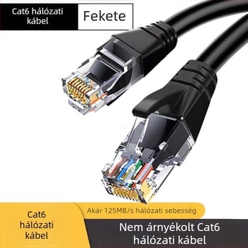 Cat6 hálózati kábel, RJ-45 csatlakozó, réz bevonat alumínium, gigabit sebesség, sodort érpár, routerhez