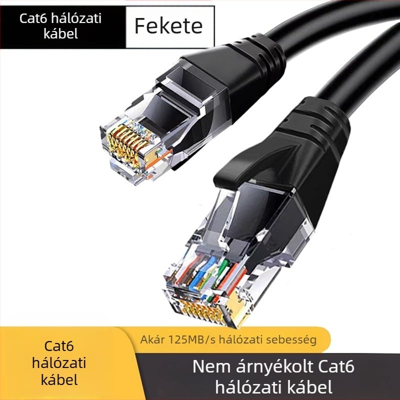 Cat6 hálózati kábel, RJ-45 csatlakozó, réz bevonat alumínium, gigabit sebesség, sodort érpár, routerhez