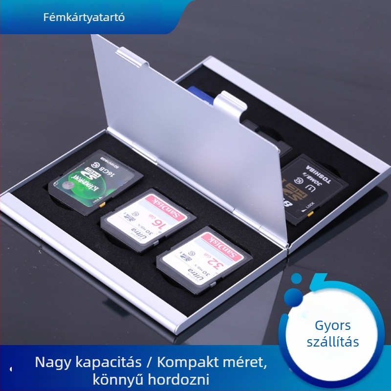 Alumínium kettős rétegű memóriakártya-doboz microSD/SD/CF kártyákhoz – ütésálló és karcolásálló