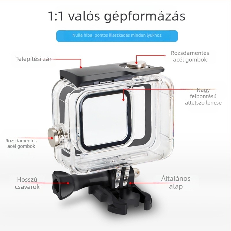 GoPro Hero8 vízálló védőtok; kompatibilis GoPro Hero8-cal; műanyag héj; hordozható dizájn