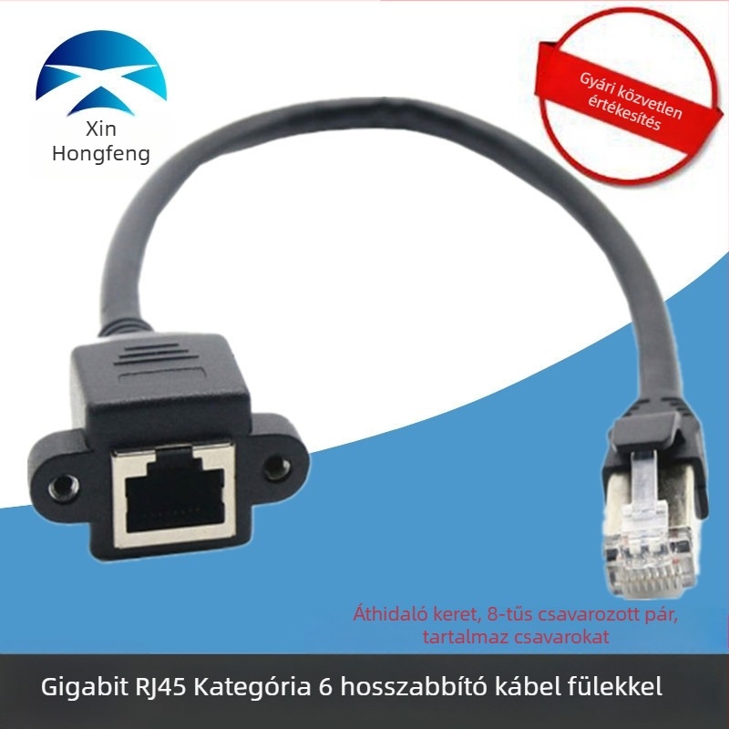 Cat6 RJ45 férfi–női hosszabbító kábel fülekkel és csavarfuratokkal, 0,3–5 m, oxigénmentes réz, Gigabit