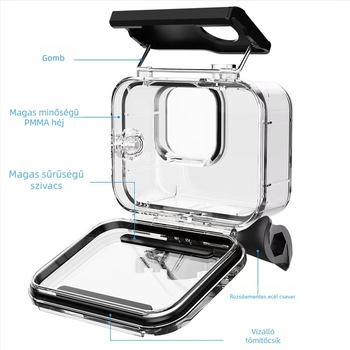 GoPro Hero9-13 vízálló merülő tok, PC anyag, injektálással öntött, kompatibilis GoPro 9-13 (PC anyag; injektálás; kompatibilitás GoPro 9-13)
