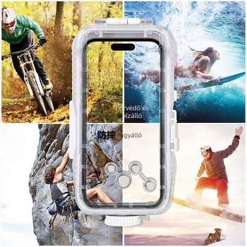 Vízálló merülő tok iPhone 12–15 sorozathoz — ABS+PC, 40 m mélység, modell PU9116/PU9115