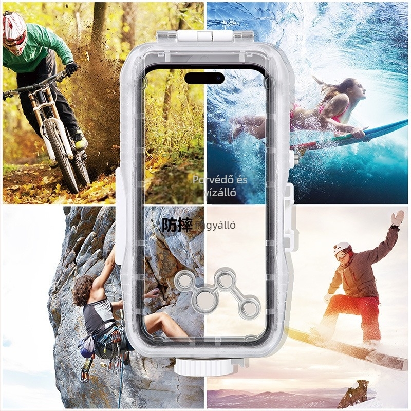 Vízálló merülő tok iPhone 12–15 sorozathoz — ABS+PC, 40 m mélység, modell PU9116/PU9115
