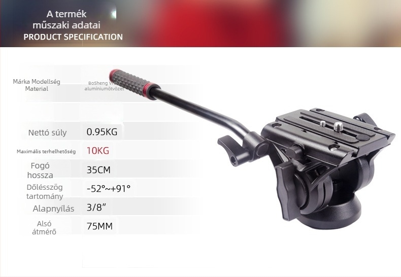 BS180 Hidraulikus PTZ Tripod, 3-részes, fém-nylon kivitel, teherbírás 10 kg