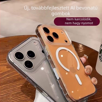 AI érintőgombos átlátszó mágneses tok iPhone 16 Pro-hoz, 17 Pro Max kamera kompatibilis, ütésálló