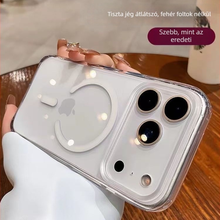 AI érintőgombos átlátszó mágneses tok iPhone 16 Pro-hoz, 17 Pro Max kamera kompatibilis, ütésálló