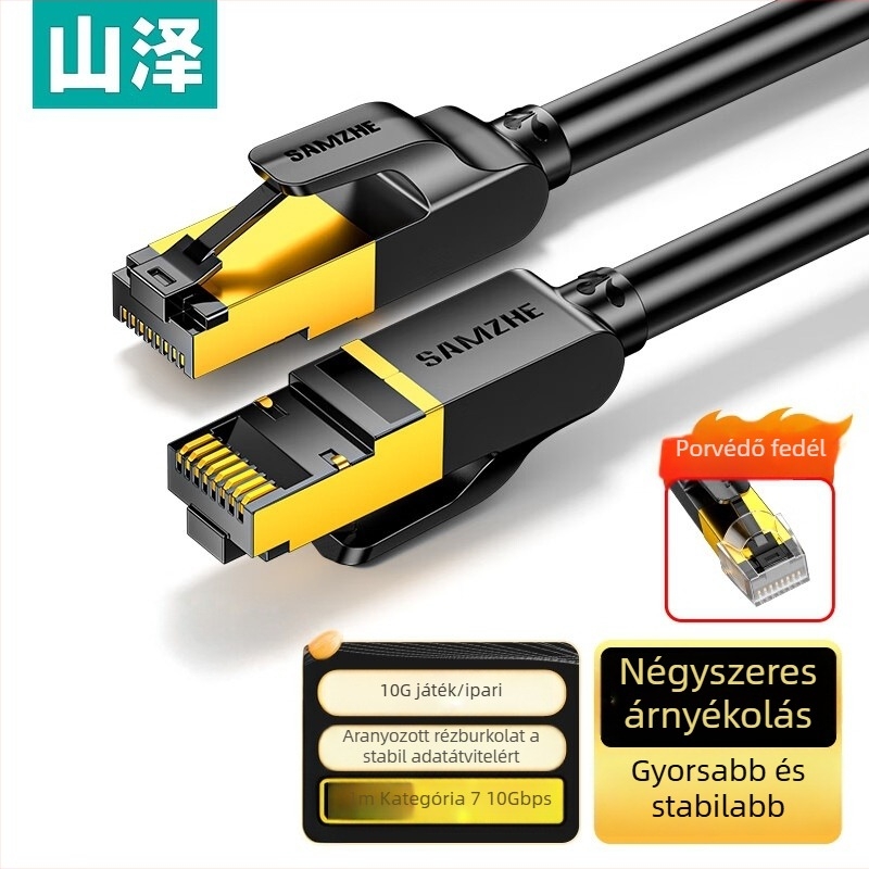 Cat-7 árnyékolt Ethernet-kábel, RJ-45 csatlakozó, oxigénmentes rézmag, 28 AWG, adatátviteli sebesség 10000 Mbps
