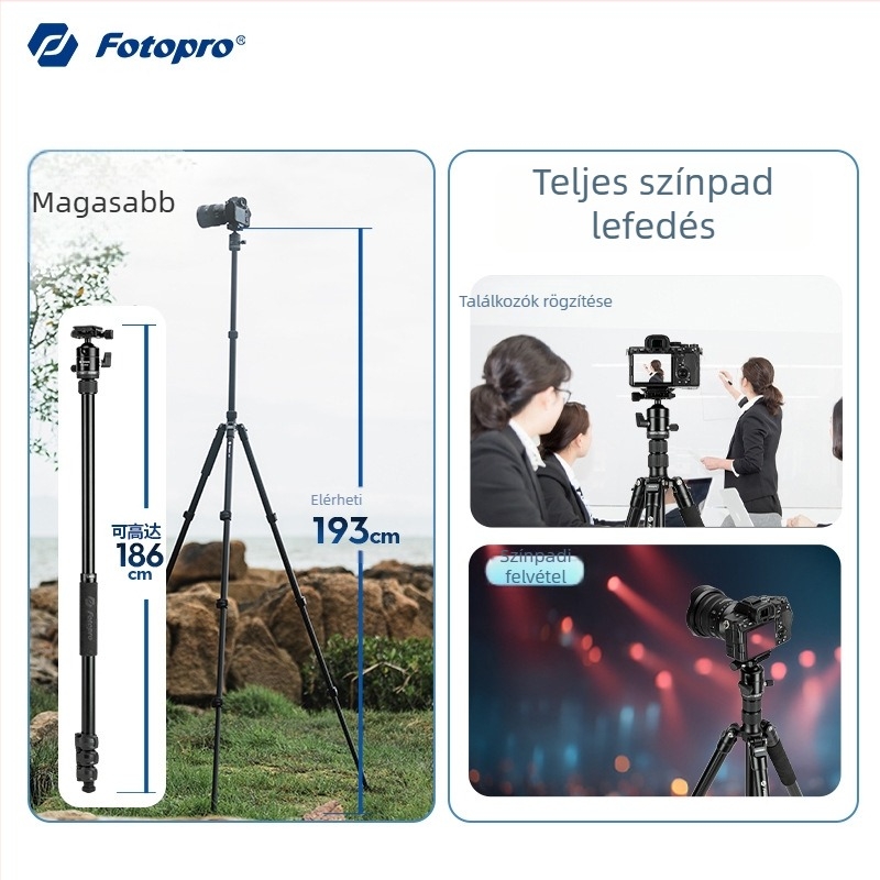 Fotopro A4i Kameraállvány Gömbfejjel, 4 részes alumíniumötvözet, levehető monopód, teherbírás 6-10 kg