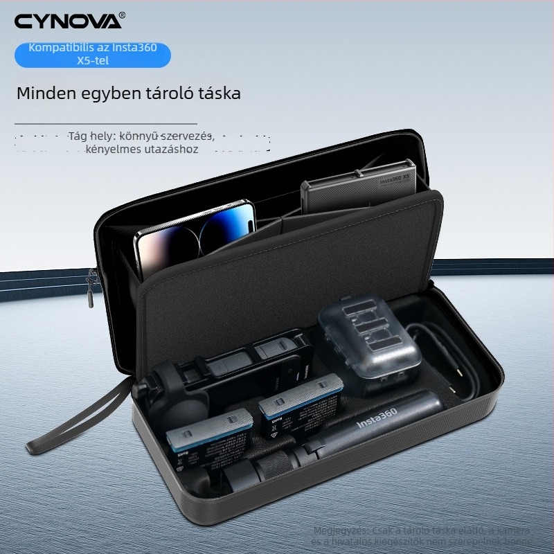 Cynova Insta360 X5 hordtáska, vízálló, karcolás- és ütésálló, esésvédelmi kialakítás, 900D anyag flanel belsővel