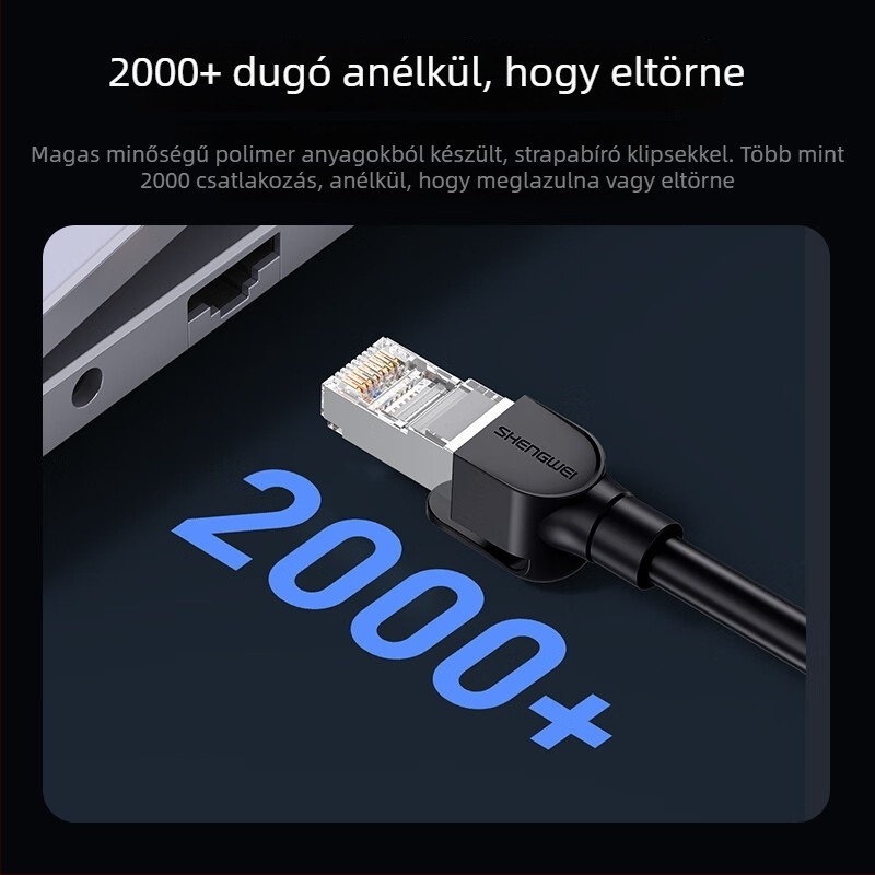 Cat6 árnyékolt Ethernet-kábel, 26AWG oxigénmentes réz, RJ45 csatlakozó, 1Gbps