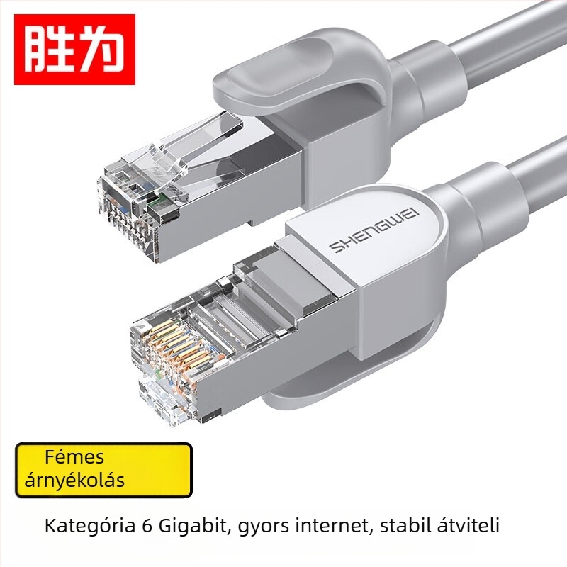 Cat6 árnyékolt Ethernet-kábel, 26AWG oxigénmentes réz, RJ45 csatlakozó, 1Gbps