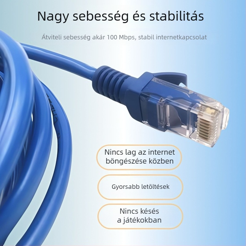 Category 5e hálózati patch kábel, RJ-45 csatlakozó, árnyékolatlan, csavart érpár, 100 Mbps