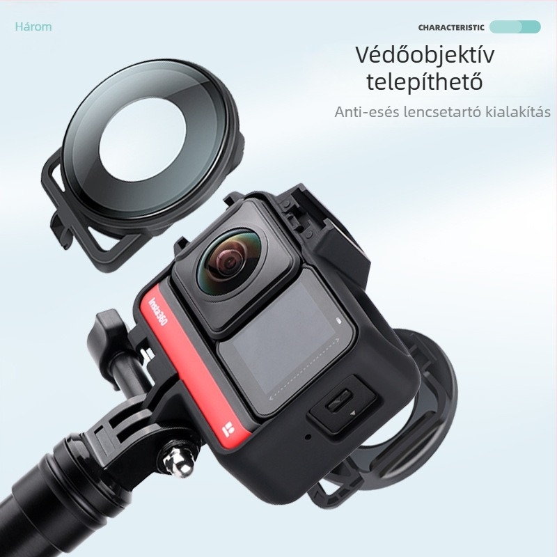 Insta360 One RS védőkeret hideg cipővel; anyag: ABS + szilikon spray; tartozékok: keret, alap és csavar; kompatibil Insta360 One RS
