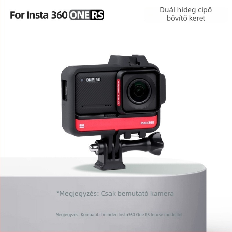 Insta360 One RS védőkeret hideg cipővel; anyag: ABS + szilikon spray; tartozékok: keret, alap és csavar; kompatibil Insta360 One RS
