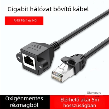 Cat6 Ethernet hosszabbító kábel, RJ45 férfi–nő, gigabites, egyenes csatlakozó