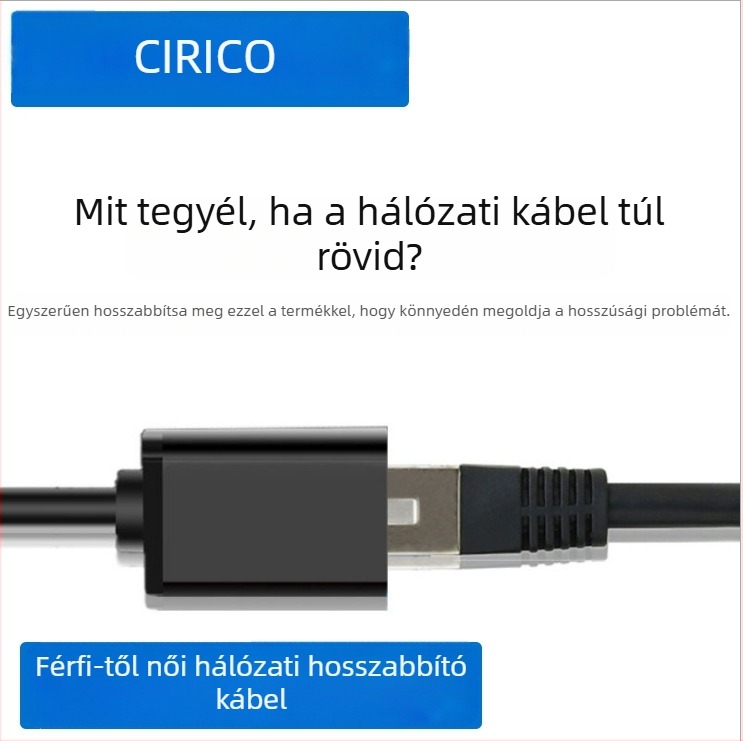 RJ45 hálózati bővítő kábel, CAT5E FTP 26AWG, tömör réz, férfi–női csatlakozó, átviteli sebesség 150
