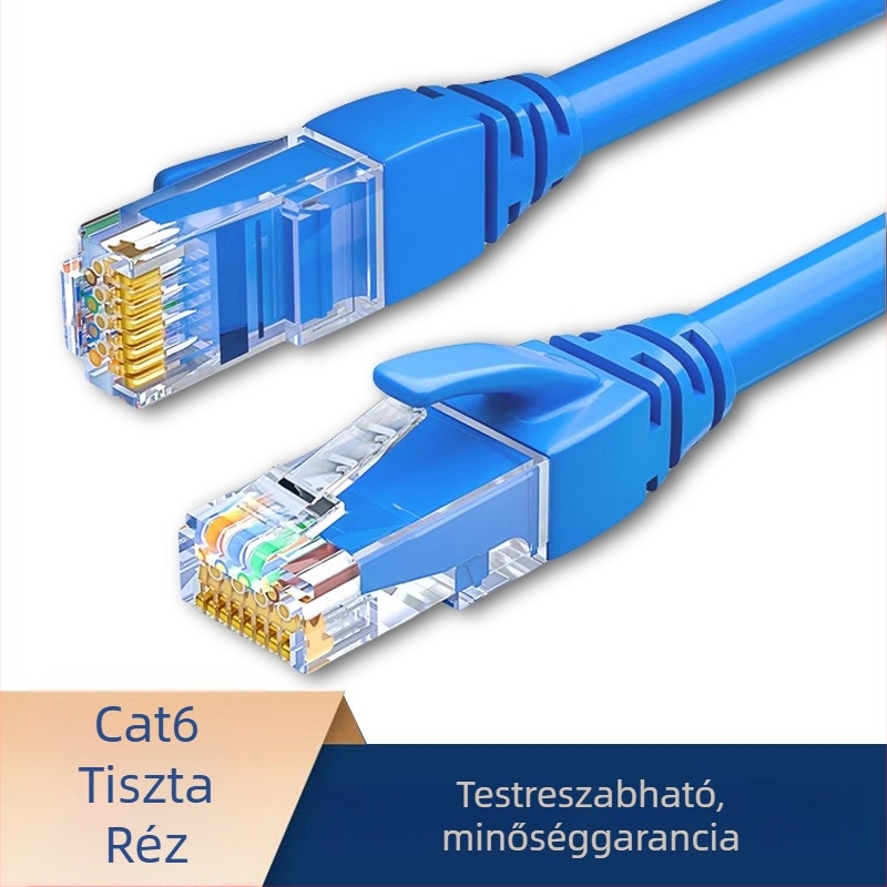 CAT6E hálózati kábel, RJ-45 csatlakozó, csavart érpár, tiszta réz, 1000 Mbps