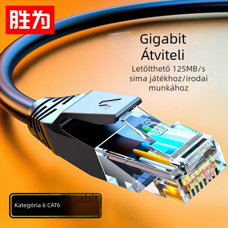 Cat6 Ethernet-kábel, 24 AWG oxigénmentes réz, árnyékolatlan, RJ-45 csatlakozó, 1 Gbps