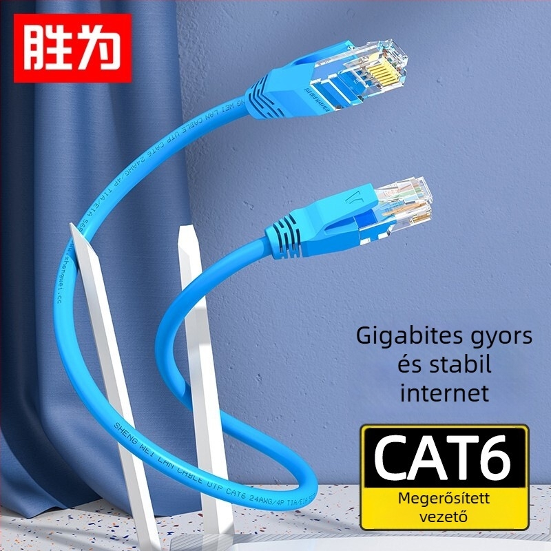 Cat6 Ethernet-kábel, 24 AWG oxigénmentes réz, árnyékolatlan, RJ-45 csatlakozó, 1 Gbps