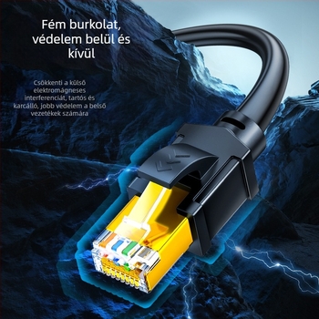 CAT8 hálózati kábel, nyolcszálas csavart pár, tiszta réz mag, aranyozott dupla árnyékolás, 40Gbps, RJ-45 csatlakozó