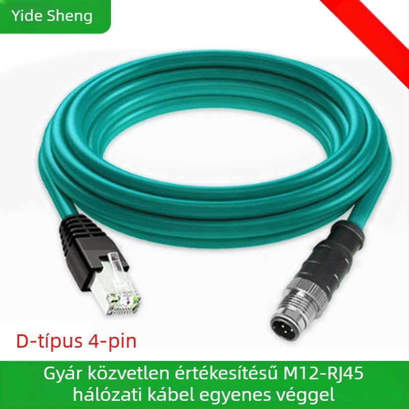 M12–RJ45 hálózati kábel, 4-vezetékes, 26 AWG, csavart érpár, RJ-45 csatlakozó, OEM feldolgozás