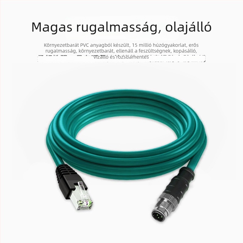 M12–RJ45 hálózati kábel, 4-vezetékes, 26 AWG, csavart érpár, RJ-45 csatlakozó, OEM feldolgozás
