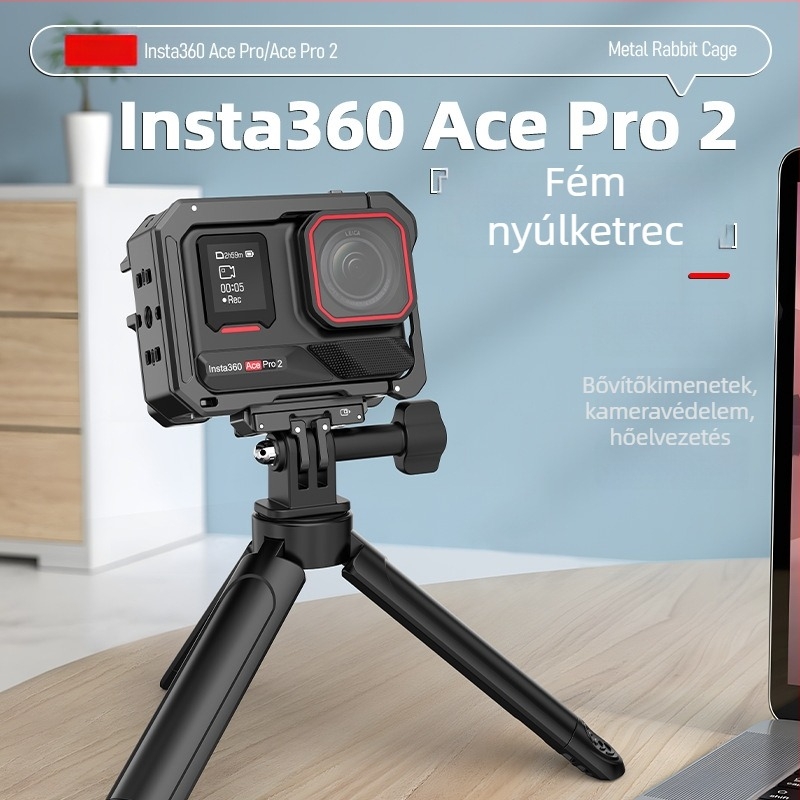 Hepail Insta360 Ace Pro 2 alumíniumötvözet cage keret vízszintes és függőleges felvételhez