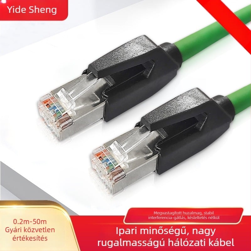 Ipari védett, rugalmas CAT6 hálózati kábel Profinet és EtherCAT számára, 10 Gbps, RJ-45 csatlakozó, oxigénmentes réz, PVC, vezető Ø 6,2 mm, OEM feldolgozás