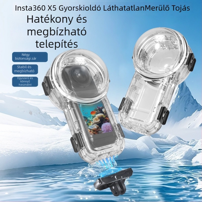 Vízálló védőburkolat Insta360 X5-höz — Quick-Release, Teljesen láthatatlan, PC-test (60m mélység, PC-test, Quick-Release, Teljesen láthatatlan)