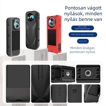 Szilikon védőtok Insta360 X5-höz, ütésálló; tartozékok: lencsevédő és kézre rögzíthető pánt; logónyomtatás elérhető; 3 garancia az értékesítés utáni szolgáltatásban